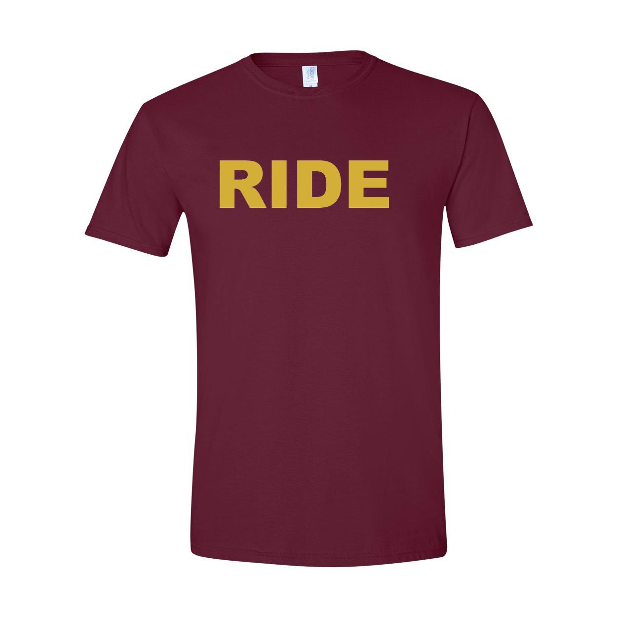Ride Brand Logo Classic T-Shirt Maroon (Gold Logo)