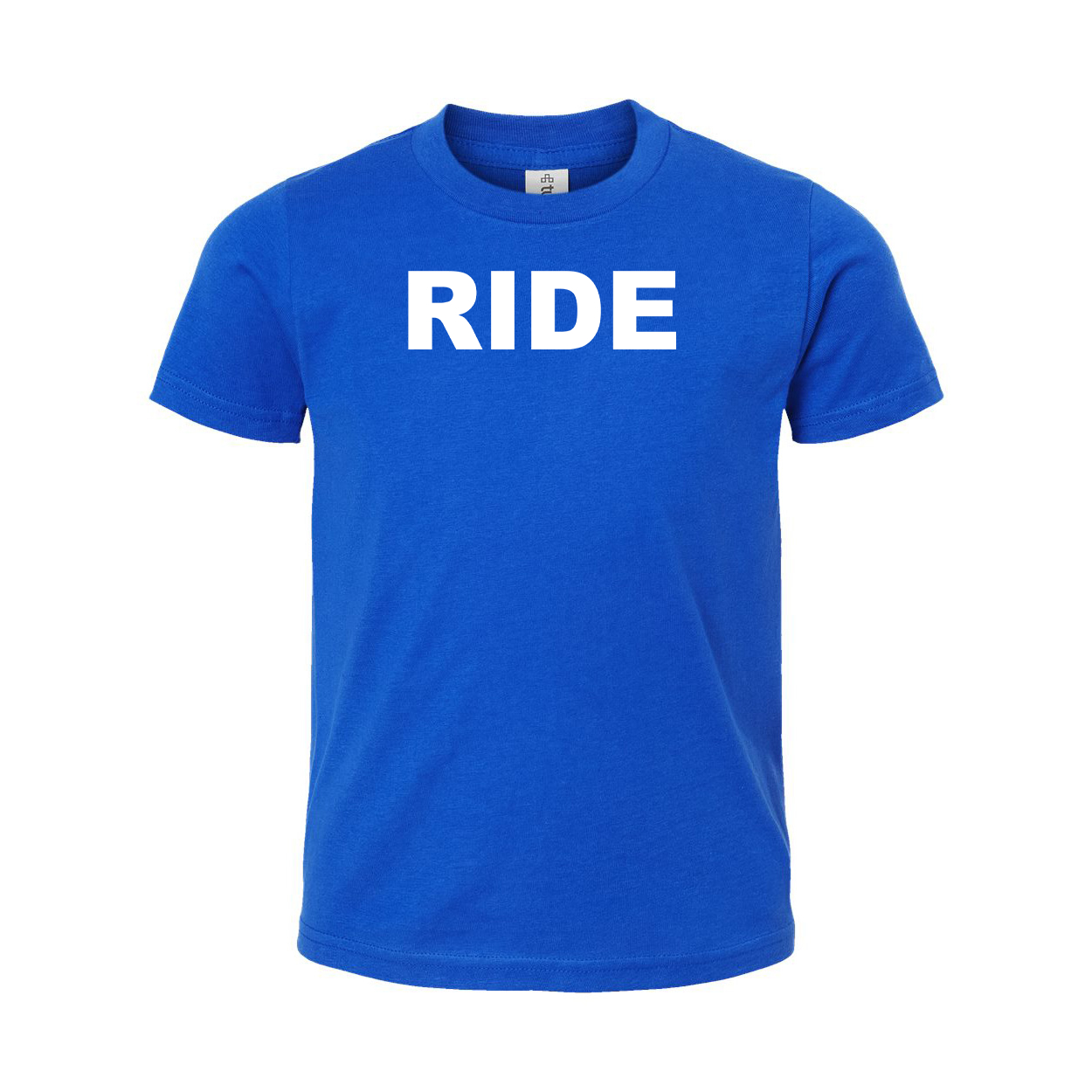 Ride Brand Logo Classic Youth T-Shirt Blue (White Logo)