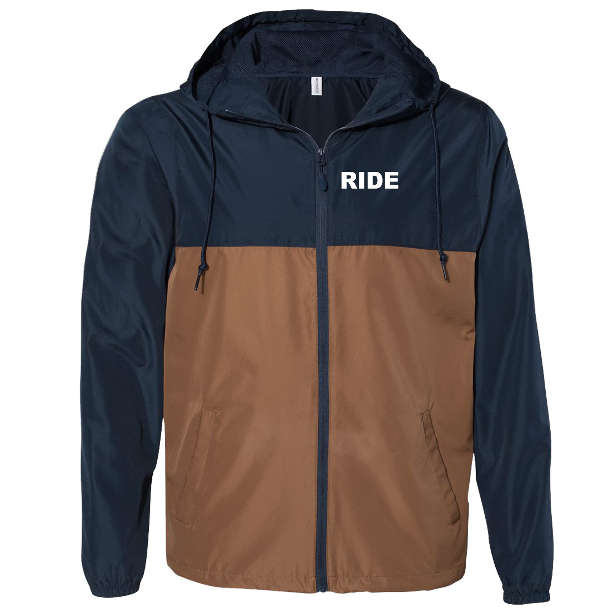 Ride Brand Logo Night Out Lightweight Windbreaker Navy/Saddle