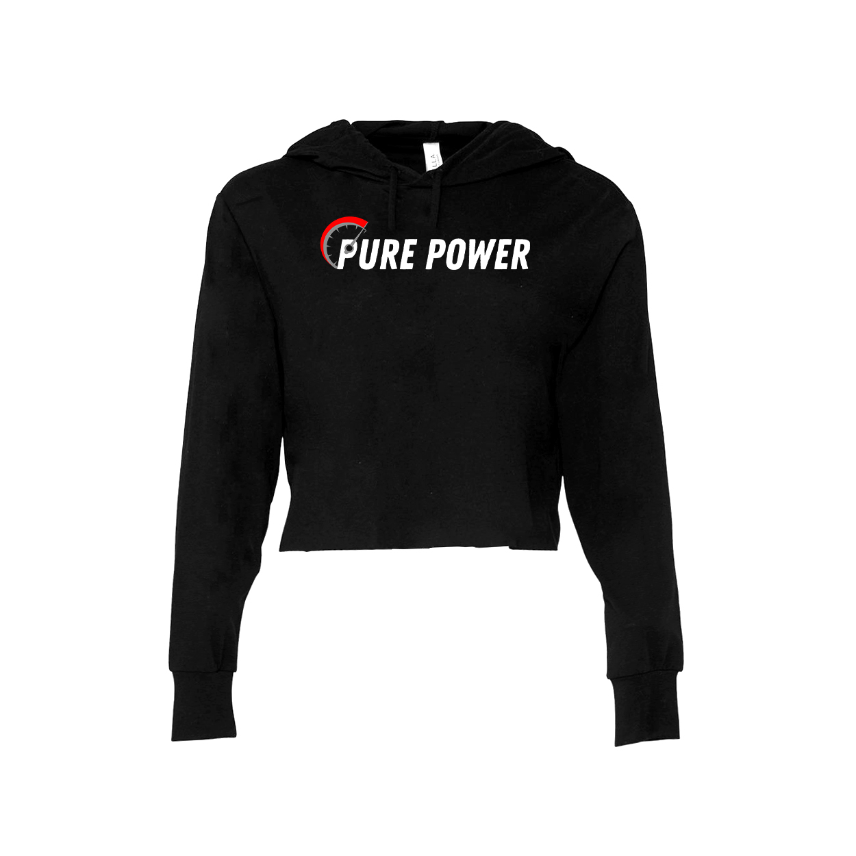 Ride Pure Power Logo Classic Womens Long Sleeve Cropped Hooded Tee Black (White Logo)