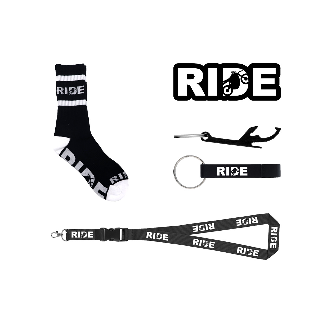 Ride Moto Logo Classic Fan Package (Socks, Lanyard, Keychain & Sticker)