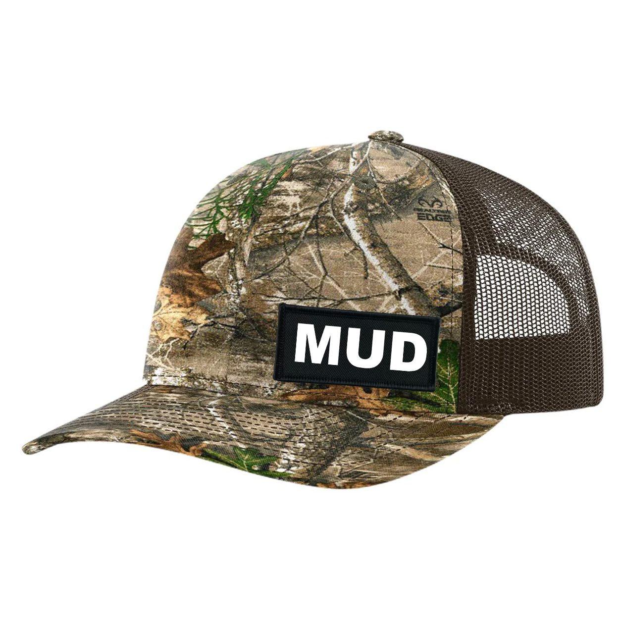 Mud Brand Logo Night Out Woven Patch Snapback Trucker Hat Realtree Edge/ Brown