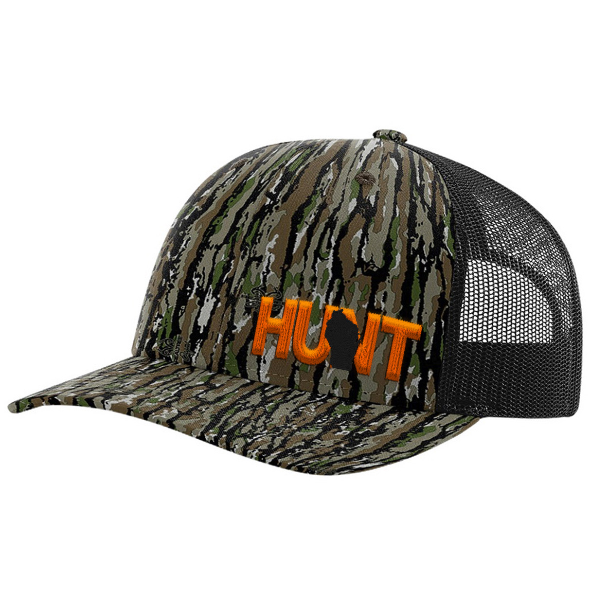 Hunt Rack Logo Night Out Pro Embroidered Snapback Trucker Hat Realtree Original/Black (Orange Logo)