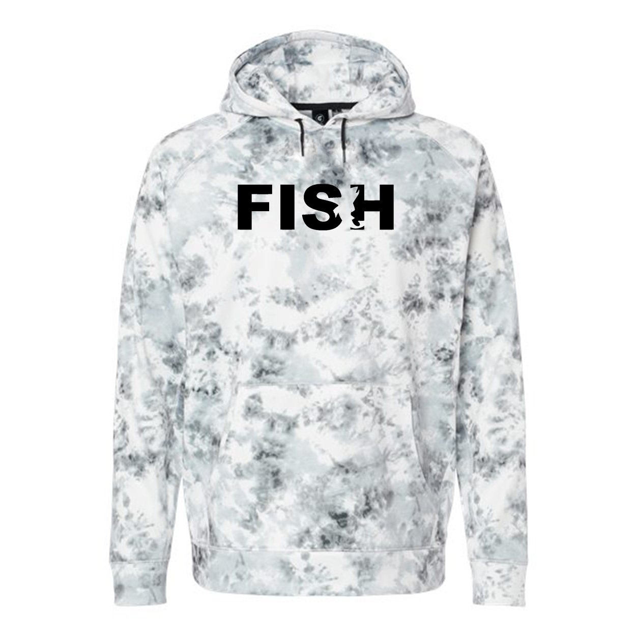Fish Catch Logo Classic Performance Raglan Pullover Sweatshirt White Tie Dye (Black Logo)