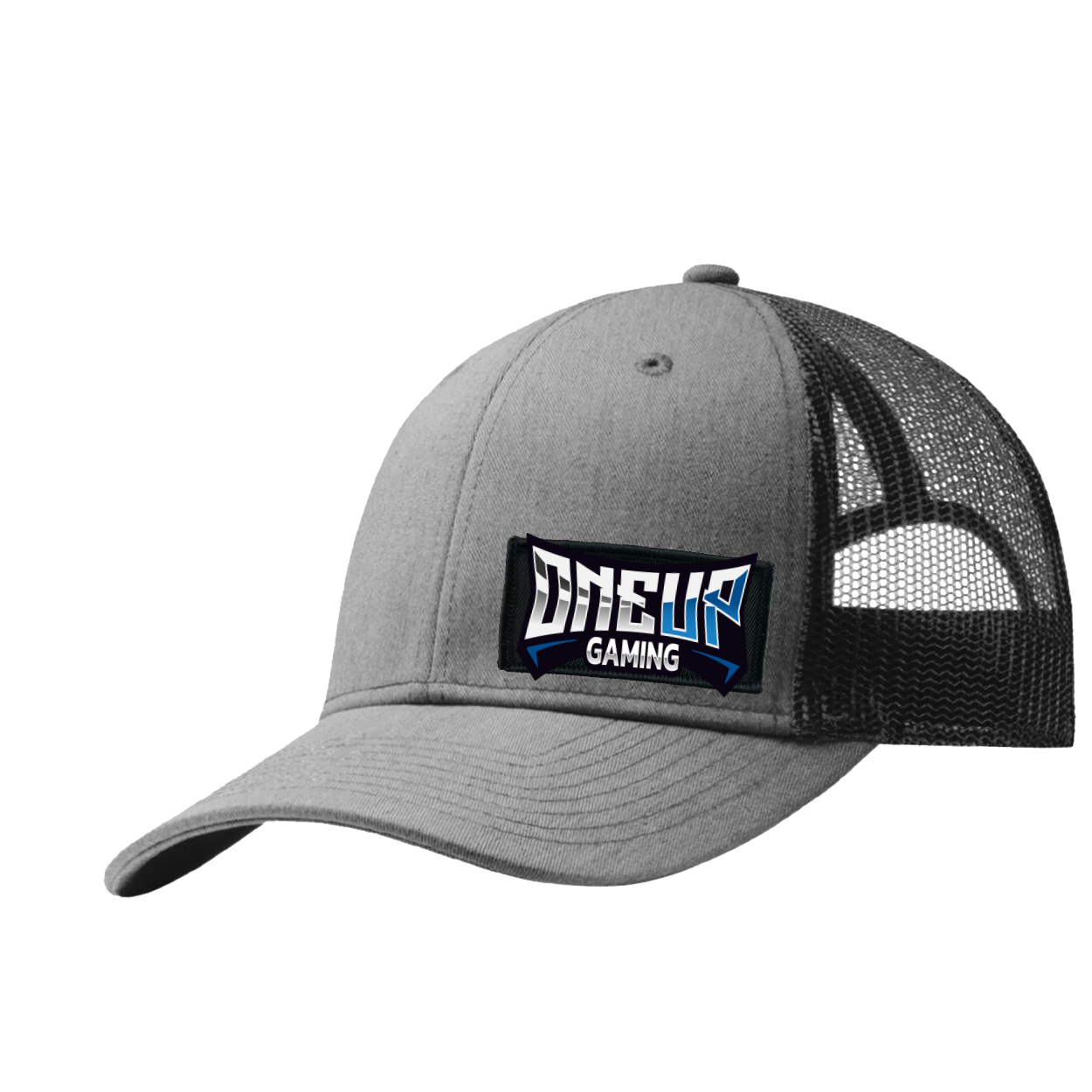 One Up Gaming Night Out Woven Patch Snapback Trucker Hat Heather Gray/Black 