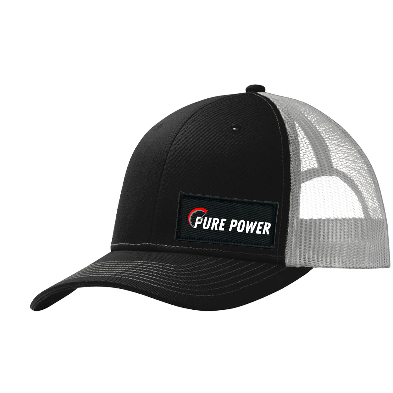 Ride Pure Power Logo Night Out Woven Patch Snapback Trucker Hat Black/Gray