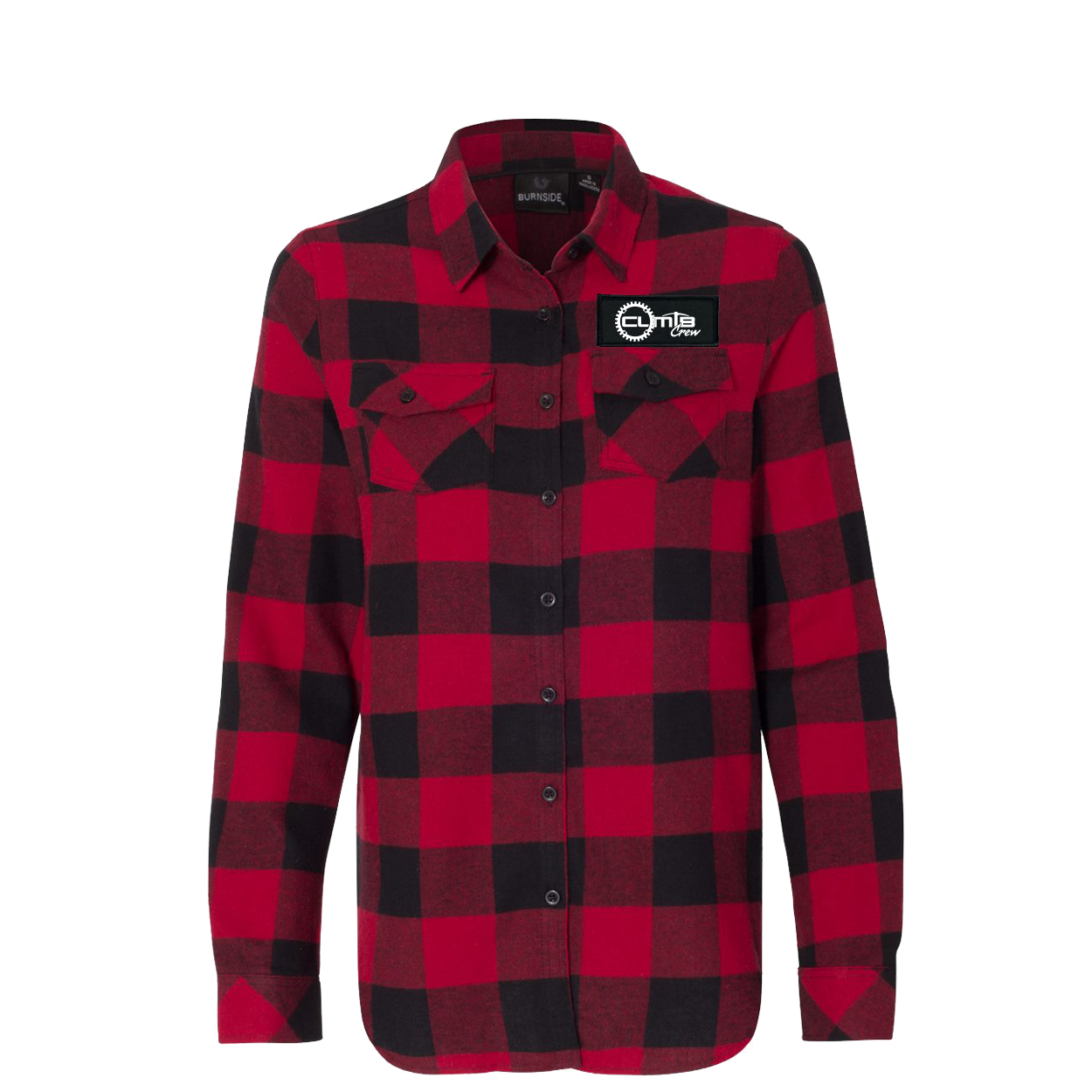 Cuyuna Lakes Mountain Bike Crew Classic Womens Long Sleeve Woven Patch Flannel Shirt Red/Black