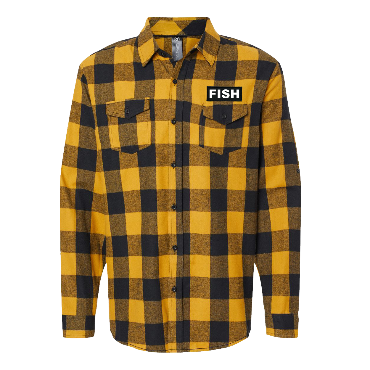 Fish Brand Logo Night Out Rectangle Woven Patch Flannel Shirt Black/Gold