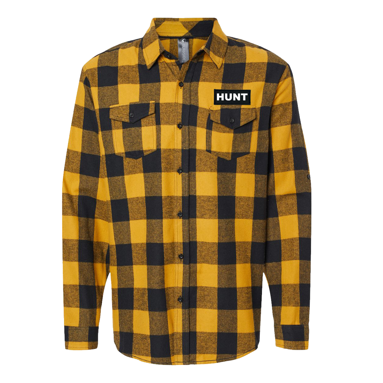Hunt Brand Logo Night Out Rectangle Woven Patch Flannel Shirt Black/Gold
