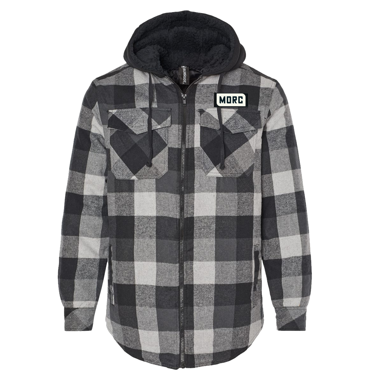 MORC Night Out Rectangle Woven Patch Flannel Full Zip Jacket Black/Gray