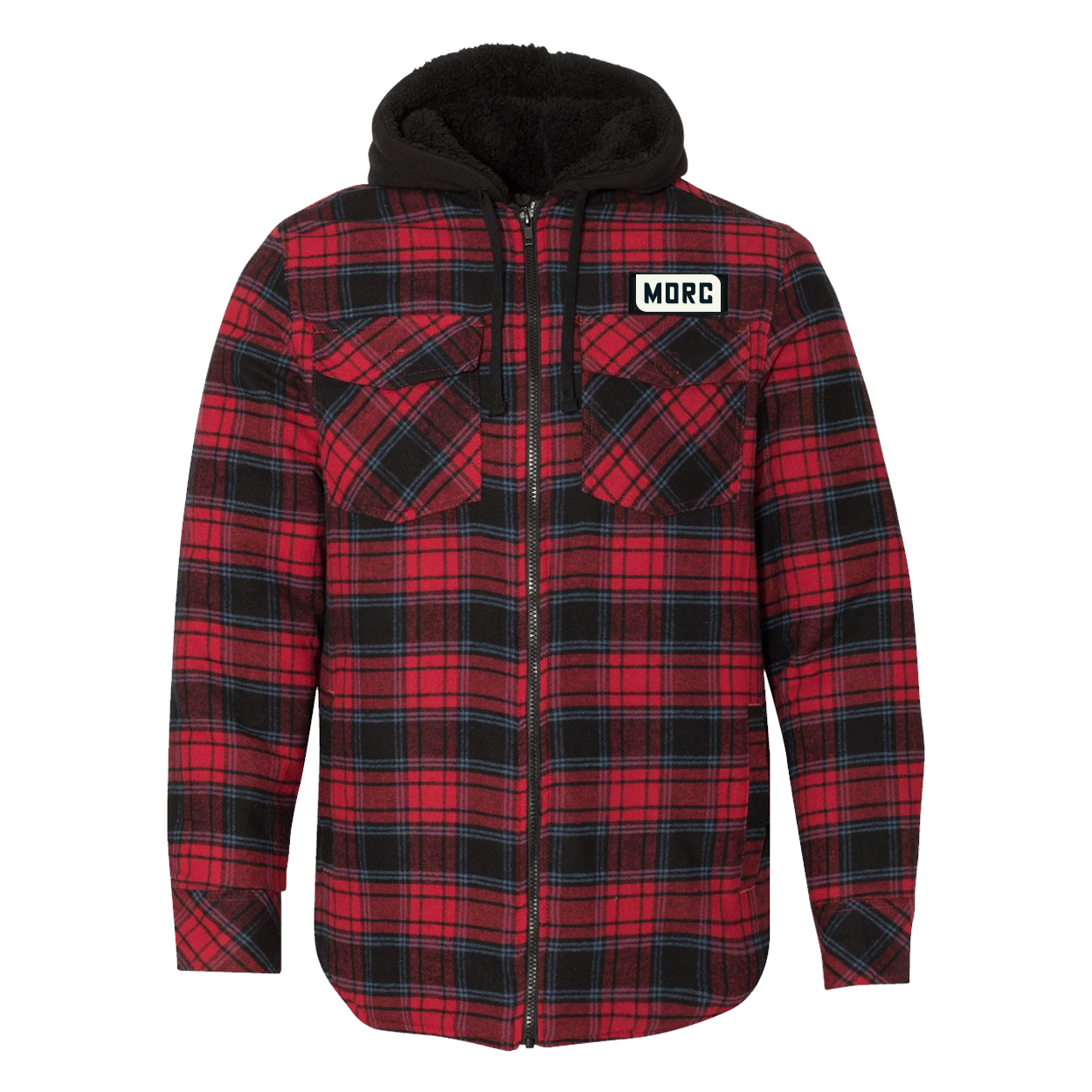 MORC Night Out Rectangle Woven Patch Flannel Full Zip Jacket Red/Black