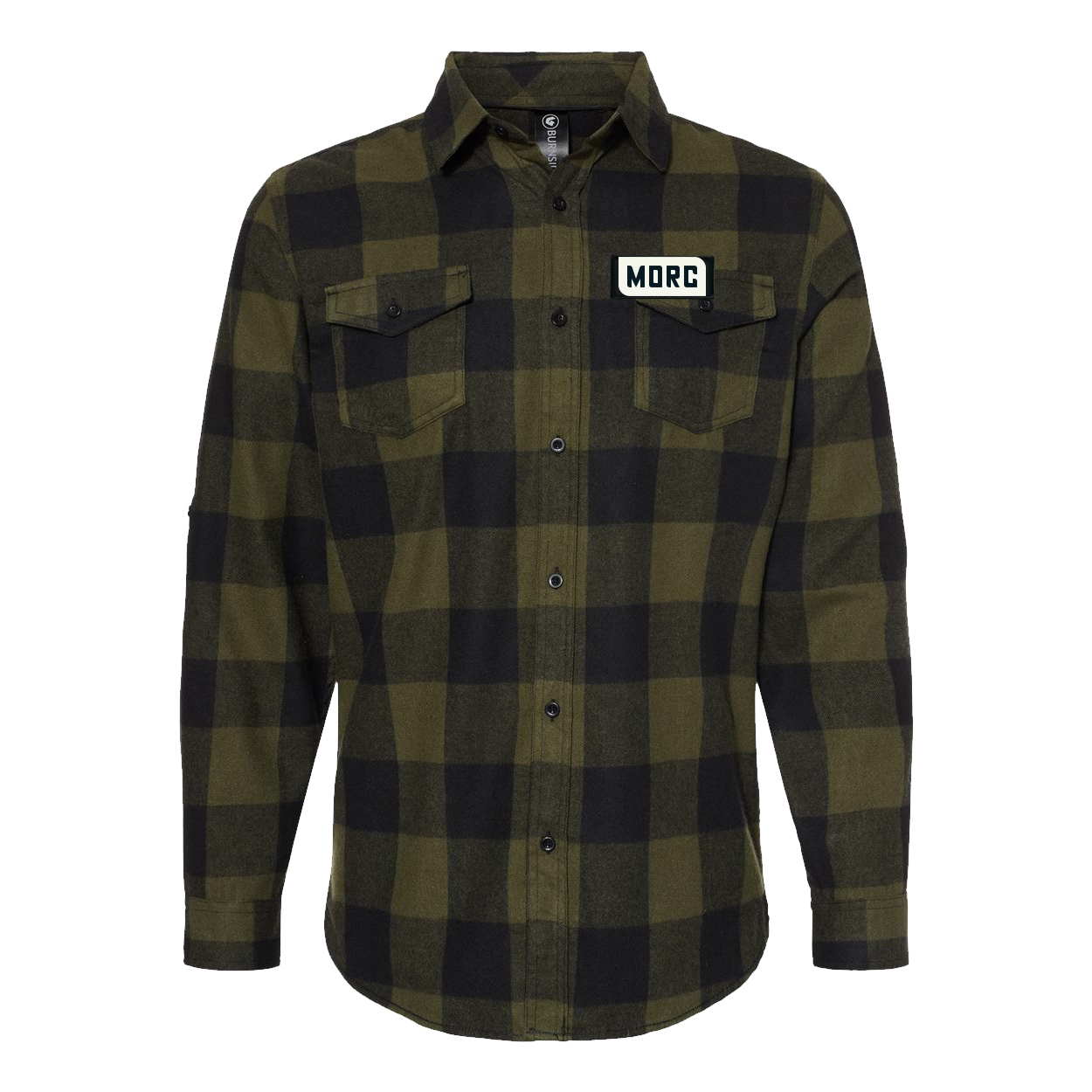 MORC Night Out Rectangle Woven Patch Flannel Shirt Long Sleeve Army/Black