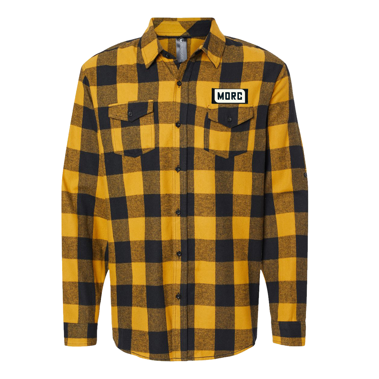 MORC Night Out Rectangle Woven Patch Flannel Shirt Long Sleeve Black/Gold