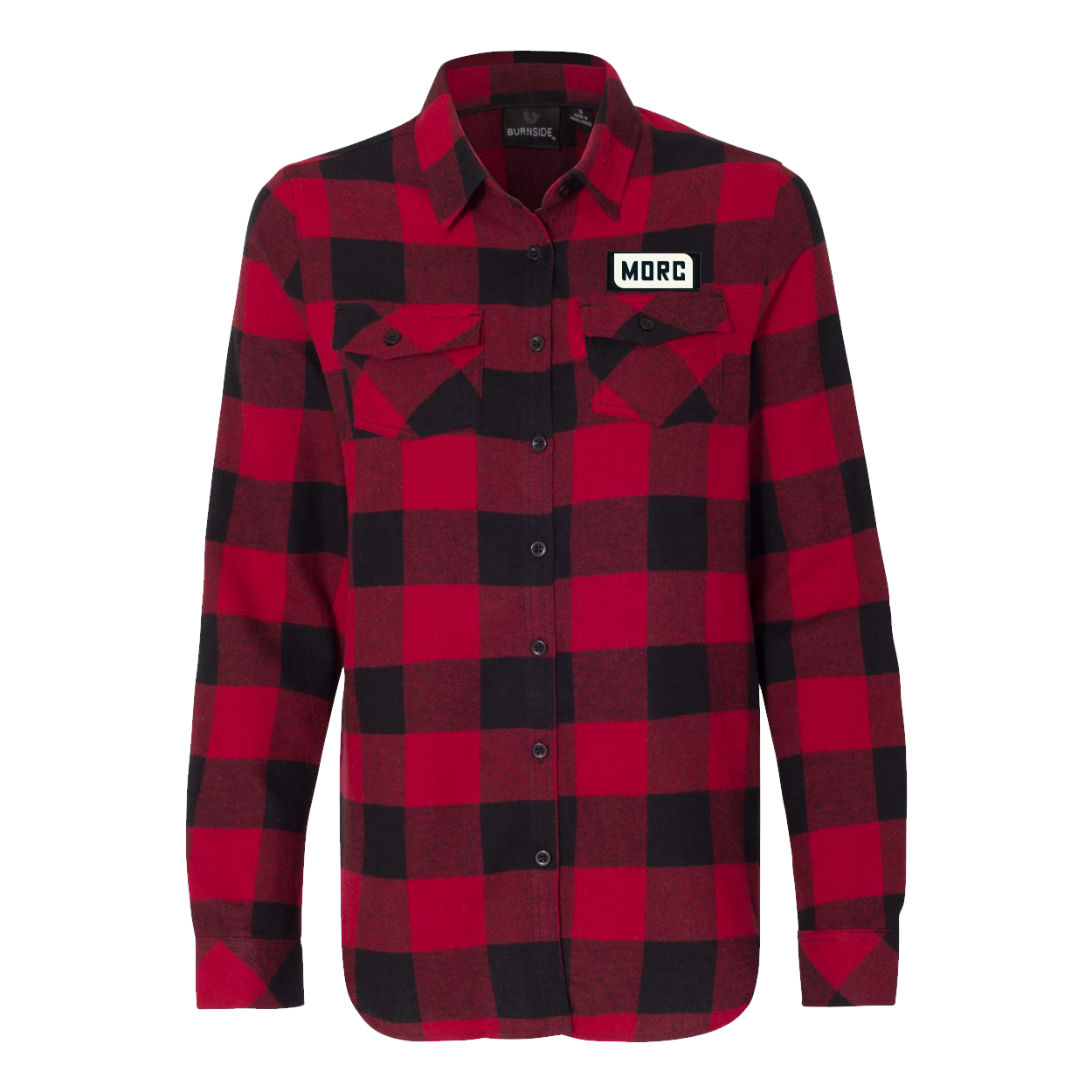 MORC Night Out Rectangle Woven Patch Womens Flannel Shirt Long Sleeve Red/Black