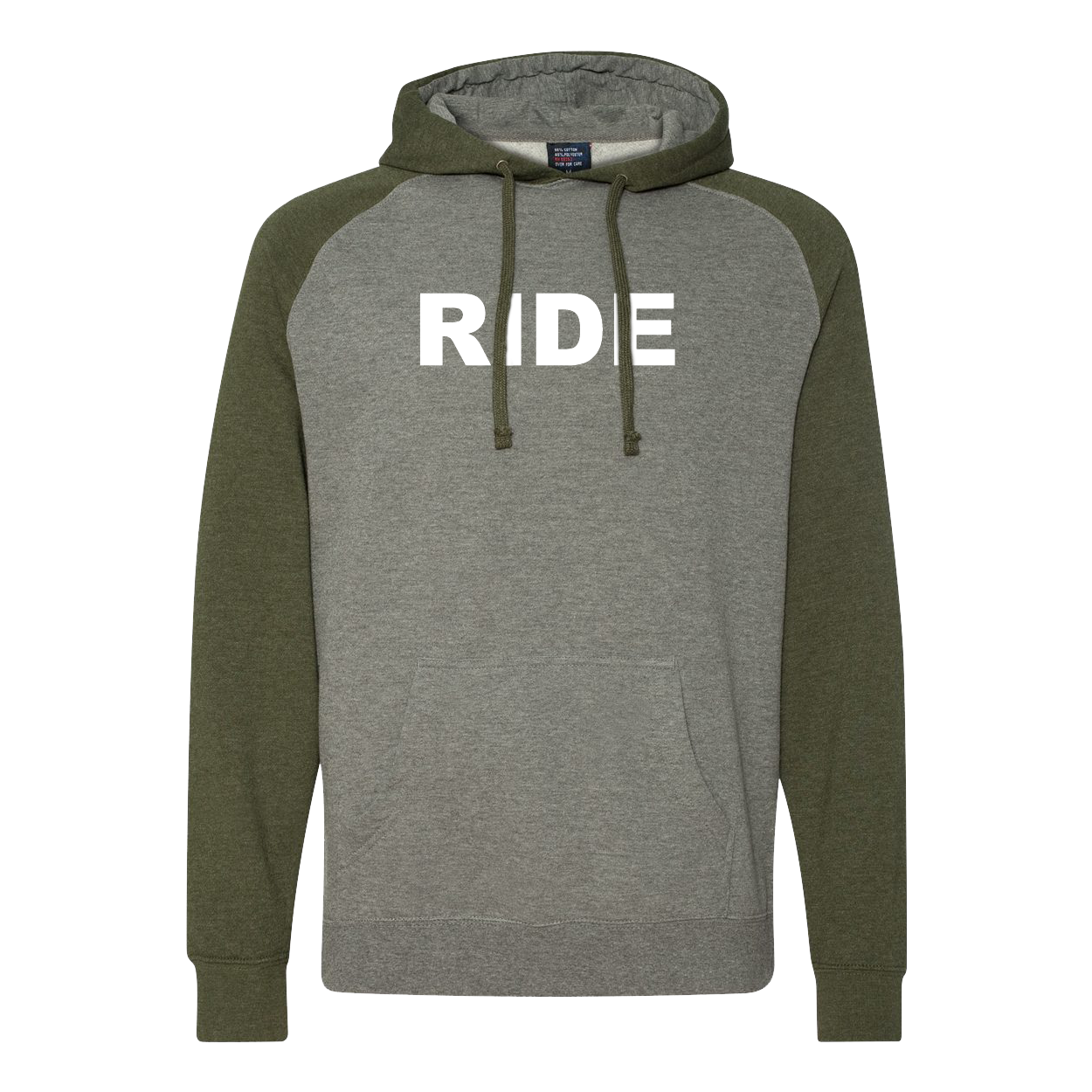 Ride Brand Logo Classic Raglan Hooded Pullover Sweatshirt Gunmetal Heather/Army Heather