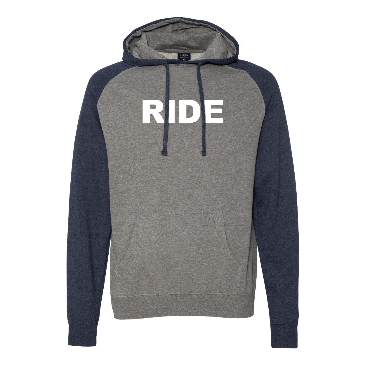 Ride Brand Logo Classic Raglan Hooded Pullover Sweatshirt Gunmetal Heather/Classic Navy Heather