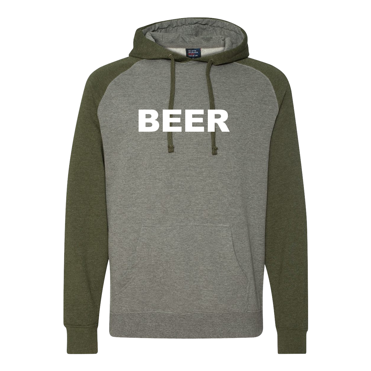 Beer Brand Logo Classic Raglan Hooded Pullover Sweatshirt Gunmetal Heather/Army Heather