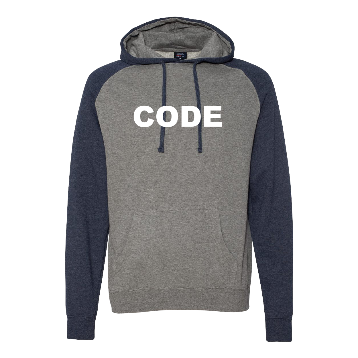Code Brand Logo Classic Raglan Hooded Pullover Sweatshirt Gunmetal Heather/Classic Navy Heather