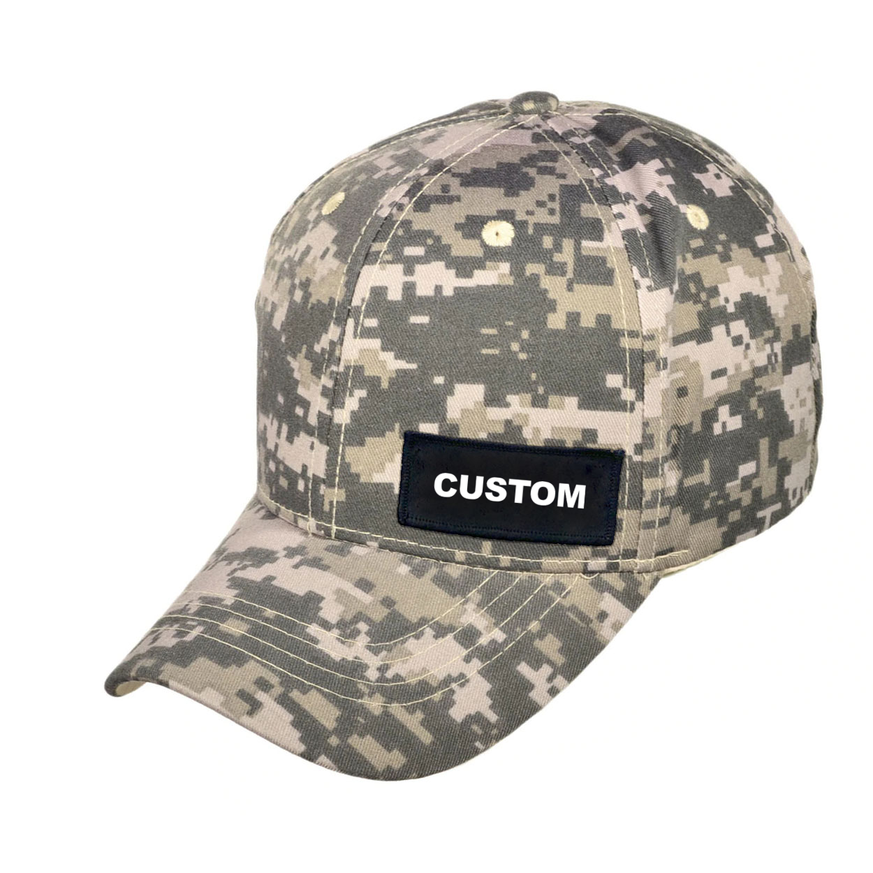 Custom Life Brand Logo Night Out Woven Patch Velcro Trucker Hat Digital Camo