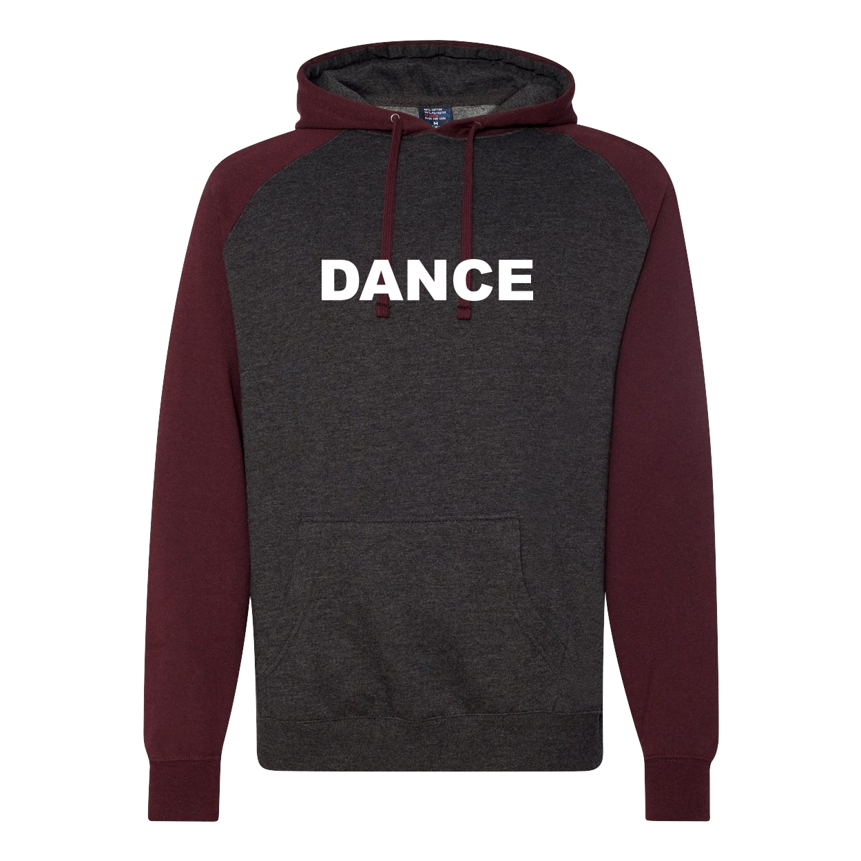 Dance Brand Logo Classic Raglan Hooded Pullover Sweatshirt Charcoal Heather/Burgundy Heather