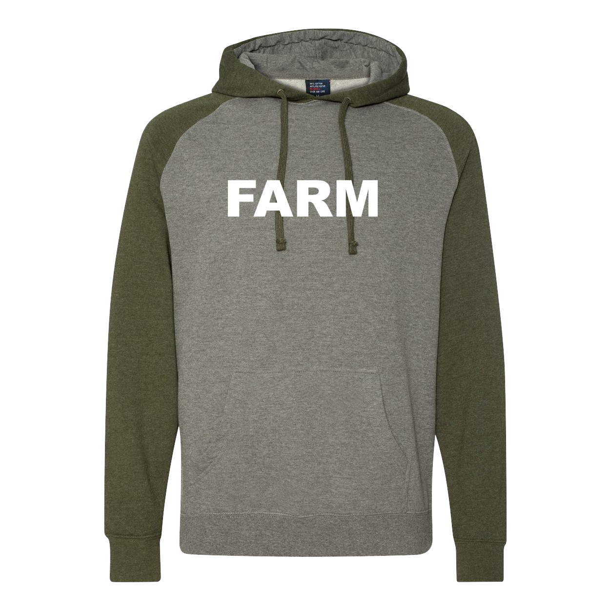 Farm Brand Logo Classic Raglan Hooded Pullover Sweatshirt Gunmetal Heather/Army Heather