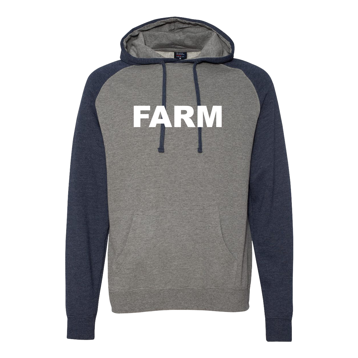 Farm Brand Logo Classic Raglan Hooded Pullover Sweatshirt Gunmetal Heather/Classic Navy Heather