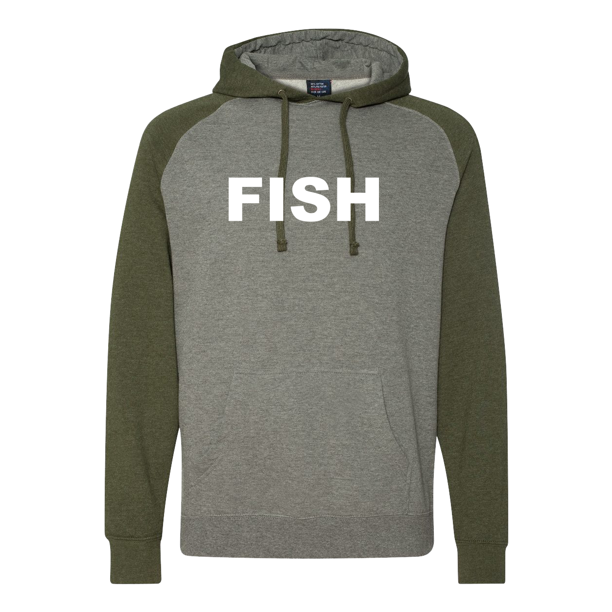 Fish Brand Logo Classic Raglan Hooded Pullover Sweatshirt Gunmetal Heather/Army Heather