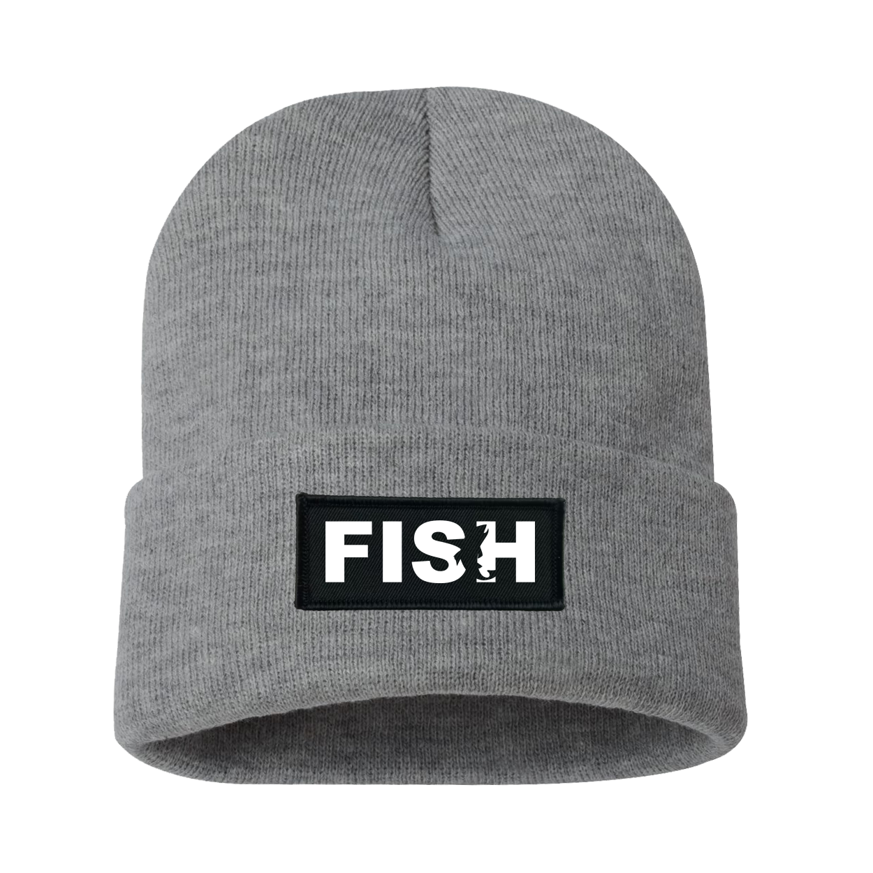 Fish Catch Logo Night Out Woven Patch Roll Up Skully Beanie Heather Gray