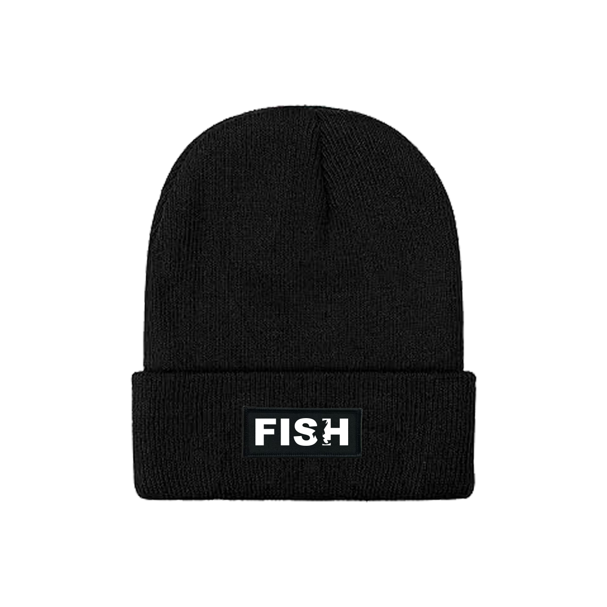 Fish Catch Logo Night Out Woven Patch Skully Youth Beanie Black