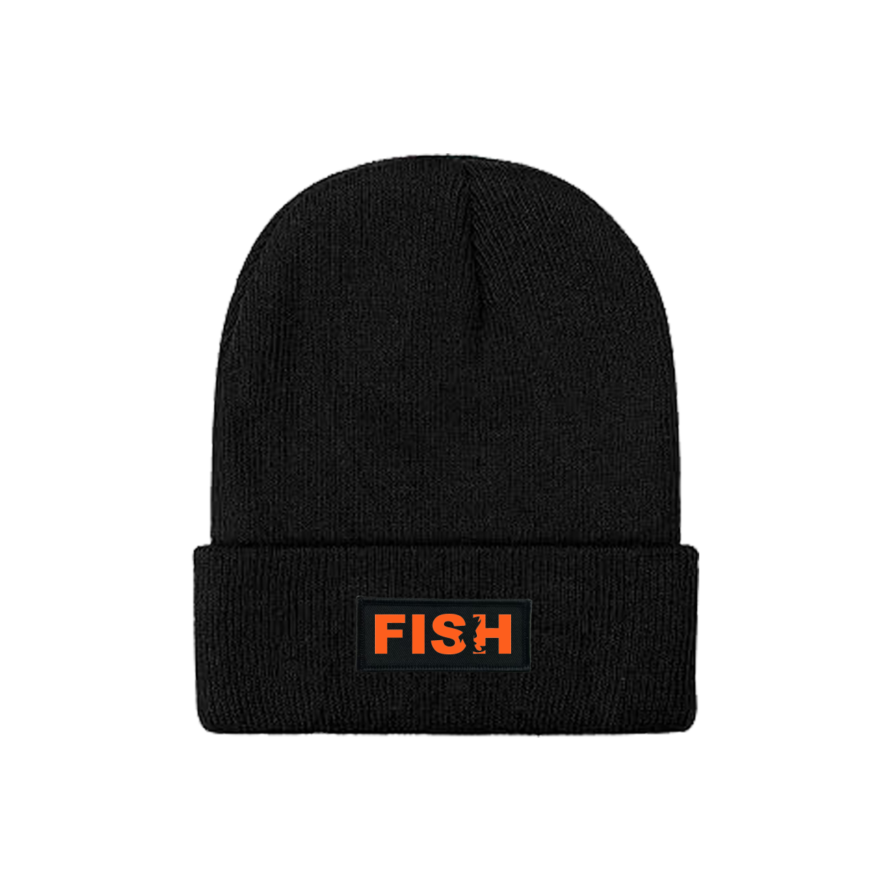 Fish Catch Logo Night Out Woven Patch Skully Youth Beanie Black (Orange Logo)