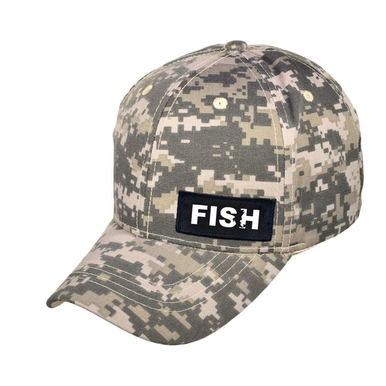 Fish Catch Logo Night Out Woven Patch Velcro Trucker Hat Digital Camo