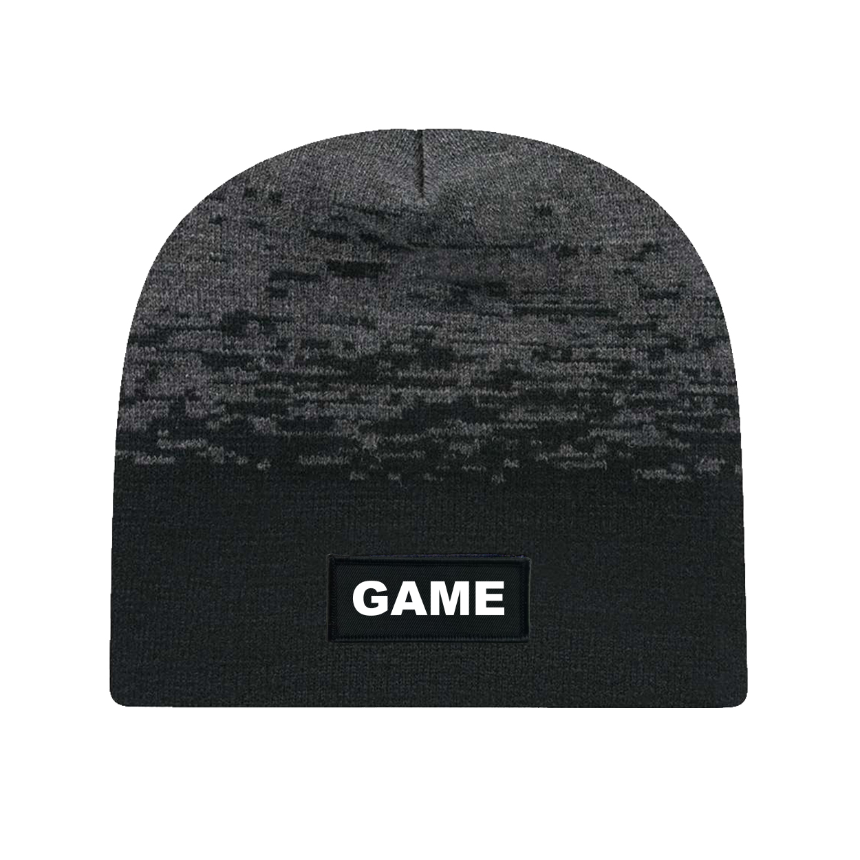 Game Brand Logo Night Out Woven Patch Static Skully Beanie Black/ Dark Heather Grey