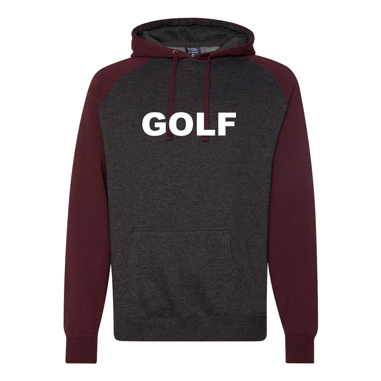 Golf Brand Logo Classic Raglan Hooded Pullover Sweatshirt Charcoal Heather/Burgundy Heather