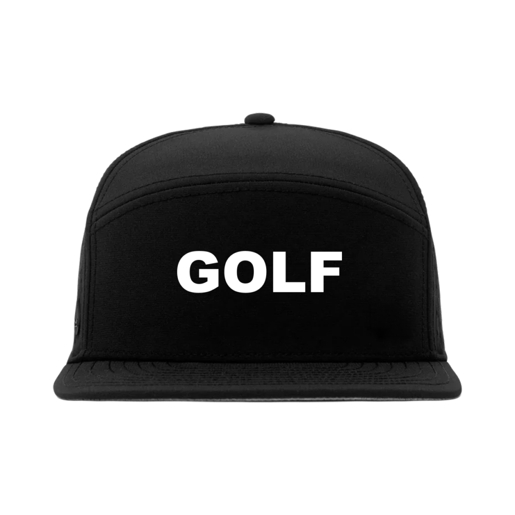 Golf Brand Logo Classic Waterproof Performance HTV Flat Brim Snapback Hat Black