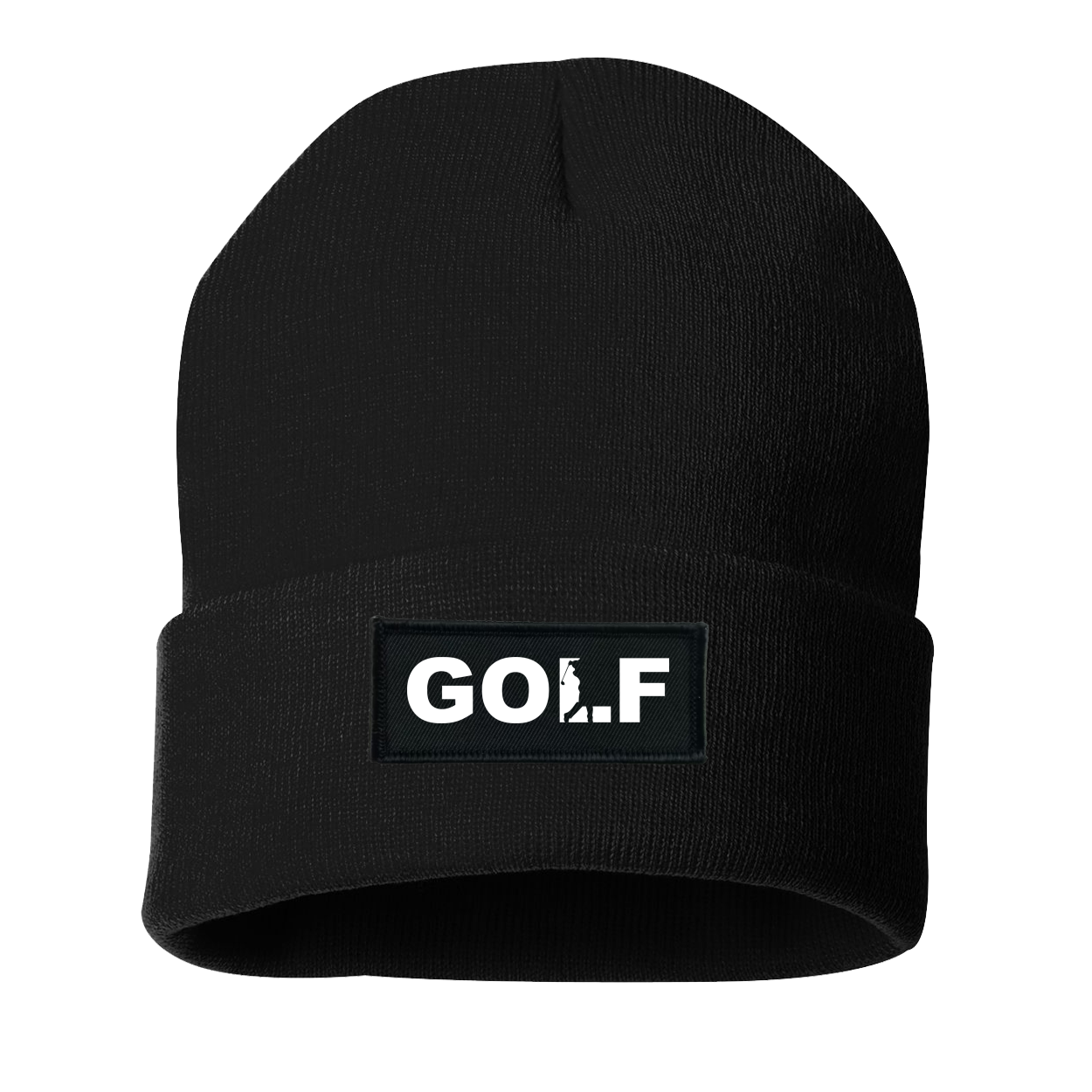 Golf Swing Logo Night Out Woven Patch Roll Up Skully Beanie Black