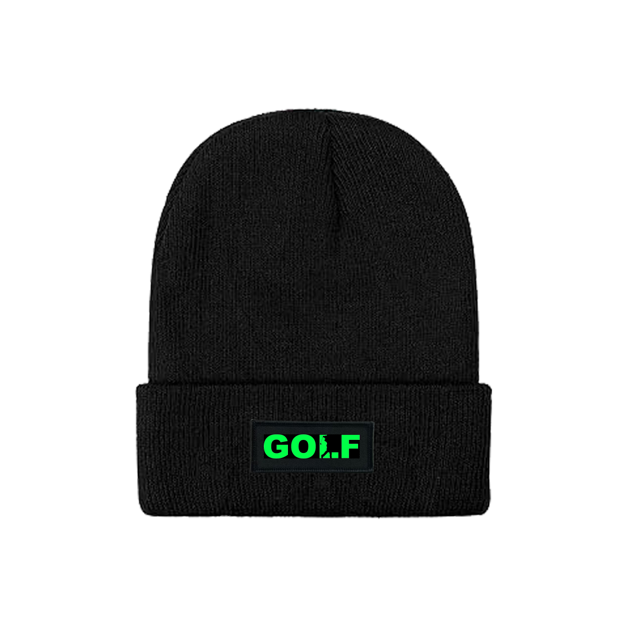 Golf Swing Logo Night Out Woven Patch Skully Youth Beanie Black (Green Logo)