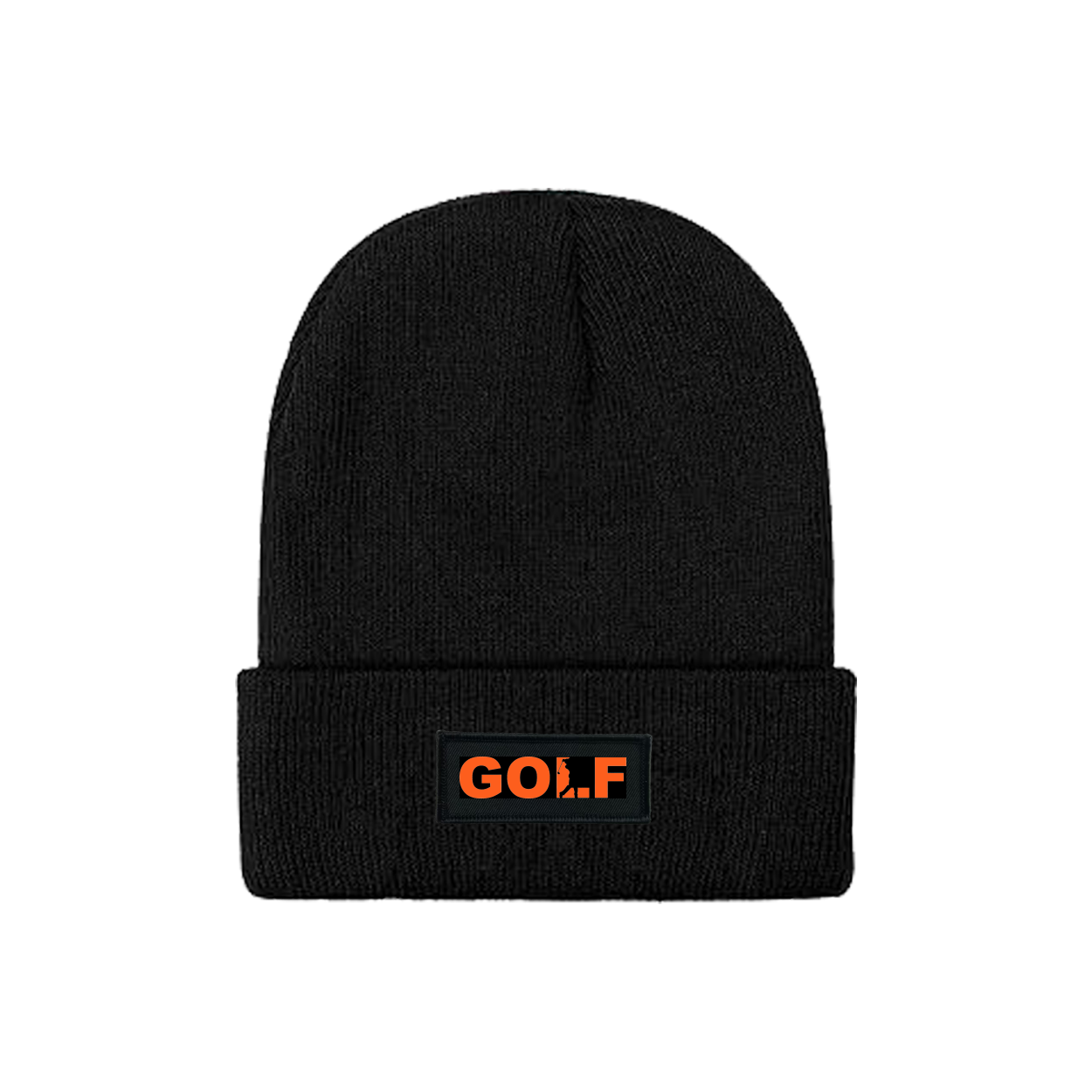 Golf Swing Logo Night Out Woven Patch Skully Youth Beanie Black (Orange Logo)