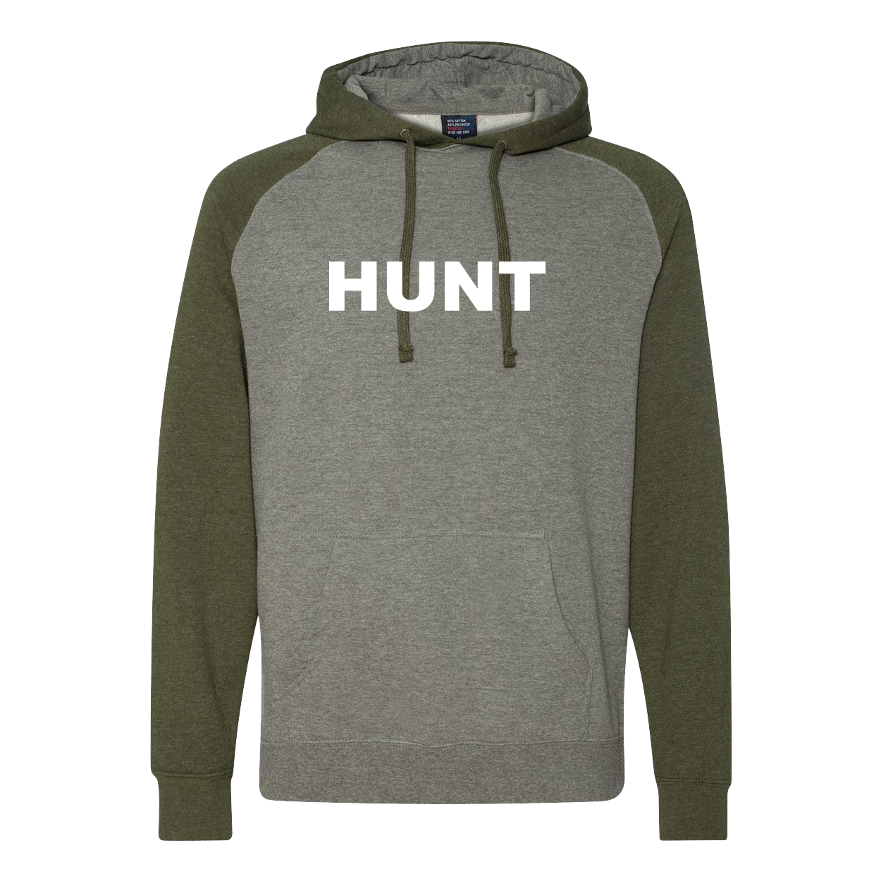 Hunt Brand Logo Classic Raglan Hooded Pullover Sweatshirt Gunmetal Heather/Army Heather