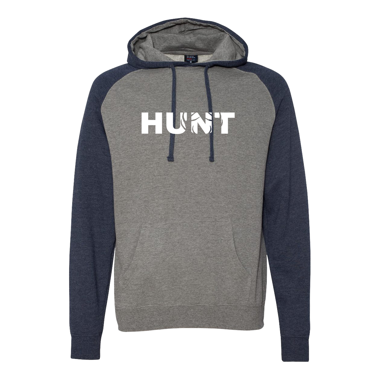 Hunt Rack Logo Classic Raglan Hooded Pullover Sweatshirt Gunmetal Heather/Classic Navy Heather