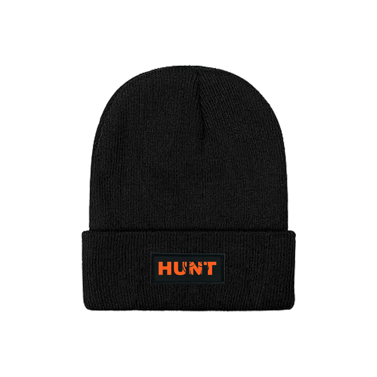 Hunt Rack Logo Night Out Woven Patch Skully Youth Beanie Black (Orange Logo)
