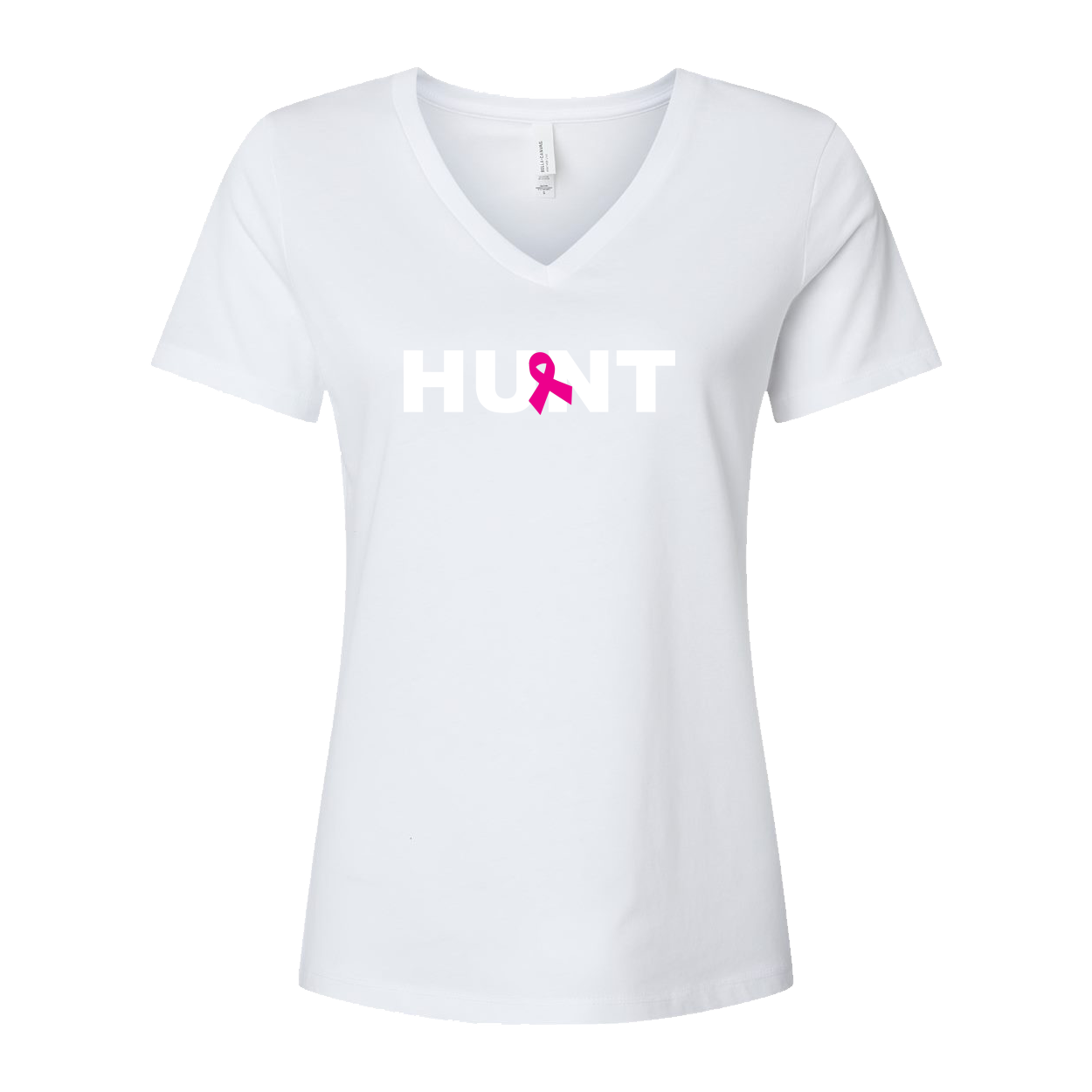 Hunt Ribbon Logo Classic Womens Relaxed V-Neck Shirt White