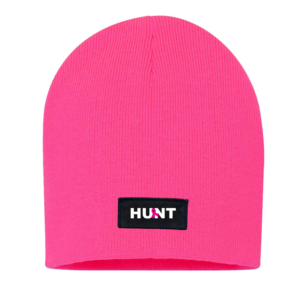 Hunt Ribbon Logo Night Out Woven Patch Skully Beanie Pink