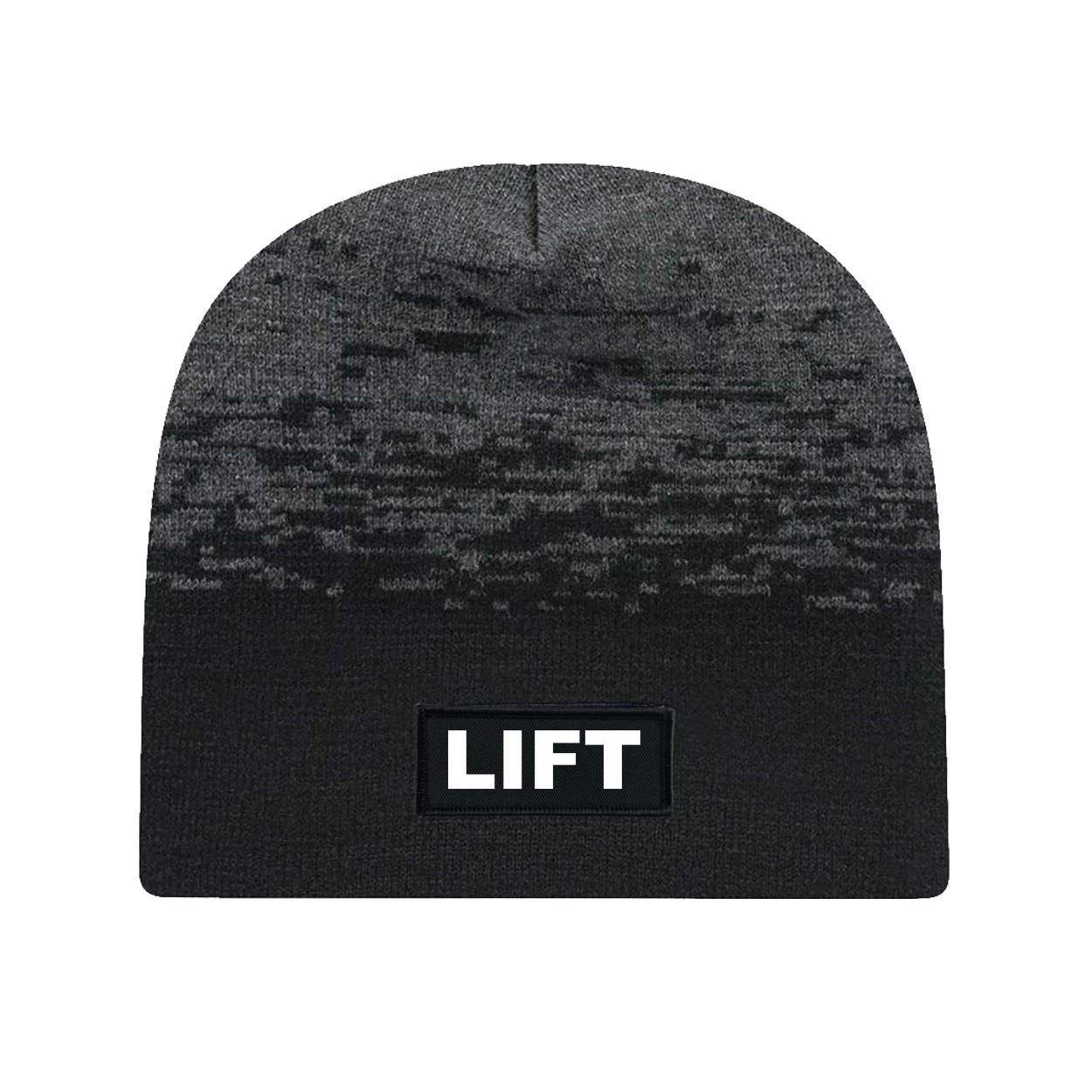 Lift Brand Logo Night Out Woven Patch Static Skully Beanie Black/ Dark Heather Grey
