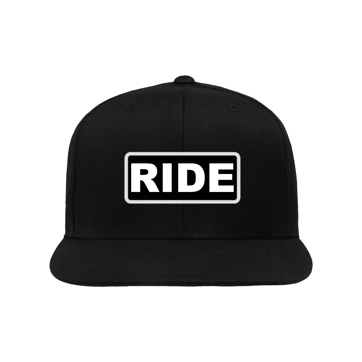 Ride Brand Logo Classic Woven Patch Snapback Flat Bill Hat Black