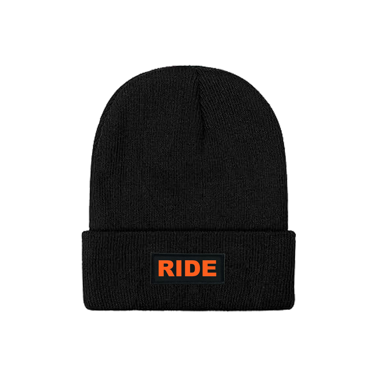 Ride Brand Logo Night Out Woven Patch Skully Youth Beanie Black (Orange Logo)