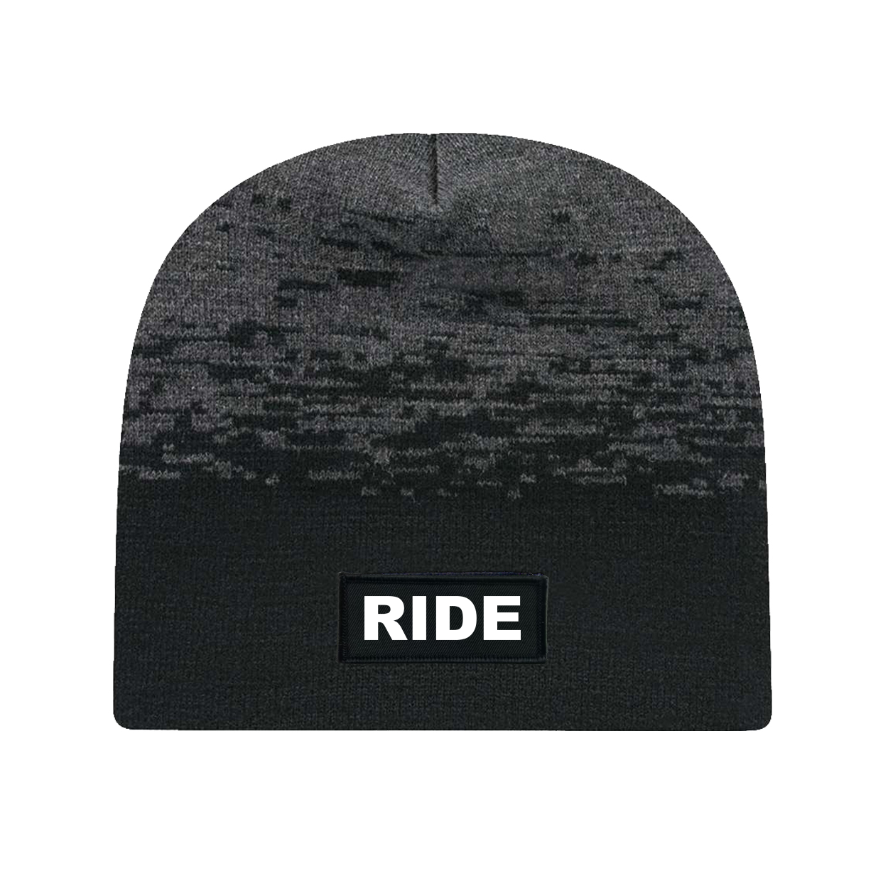 Ride Brand Logo Night Out Woven Patch Static Skully Beanie Black/ Dark Heather Grey