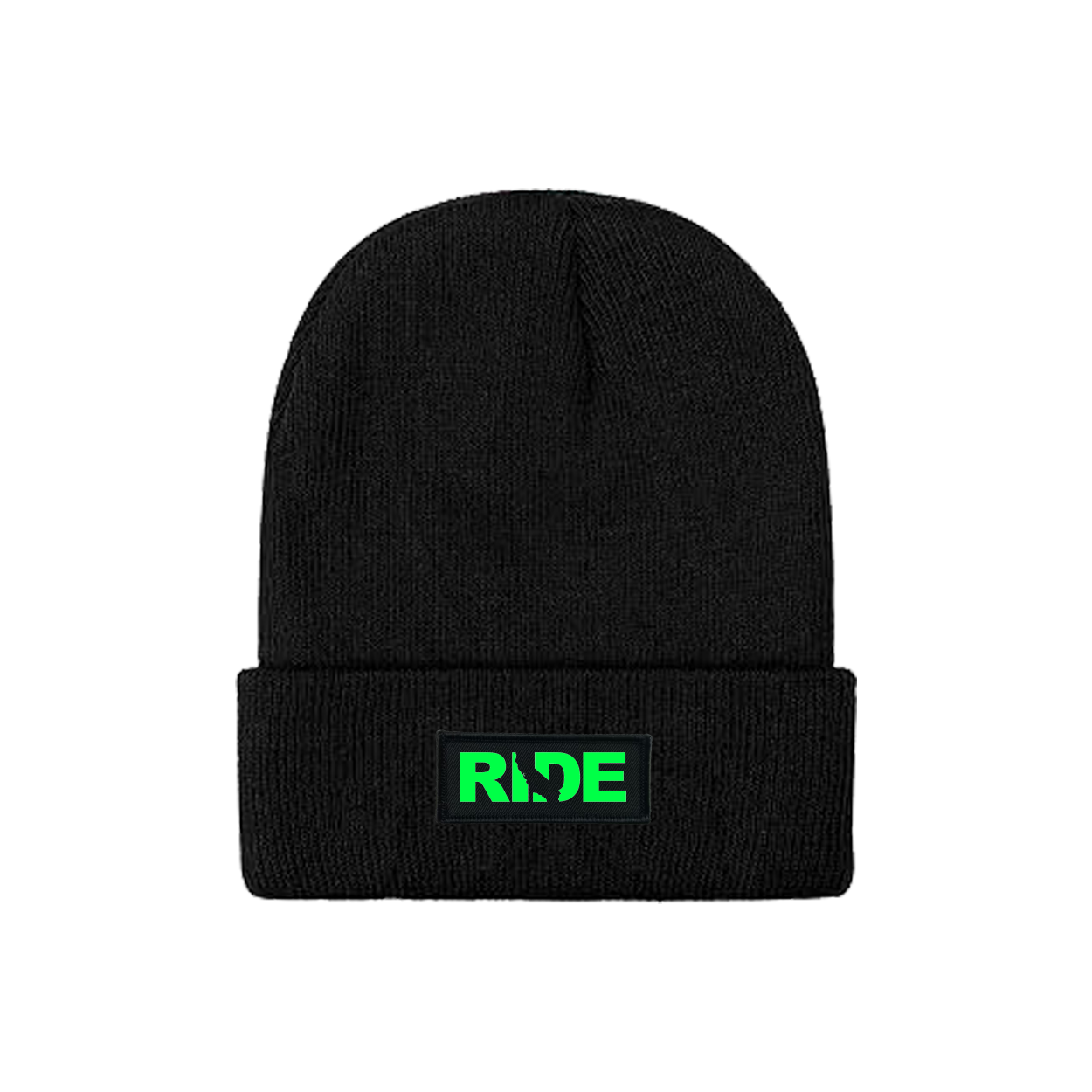 Ride California Night Out Woven Patch Skully Youth Beanie Black (Green Logo)