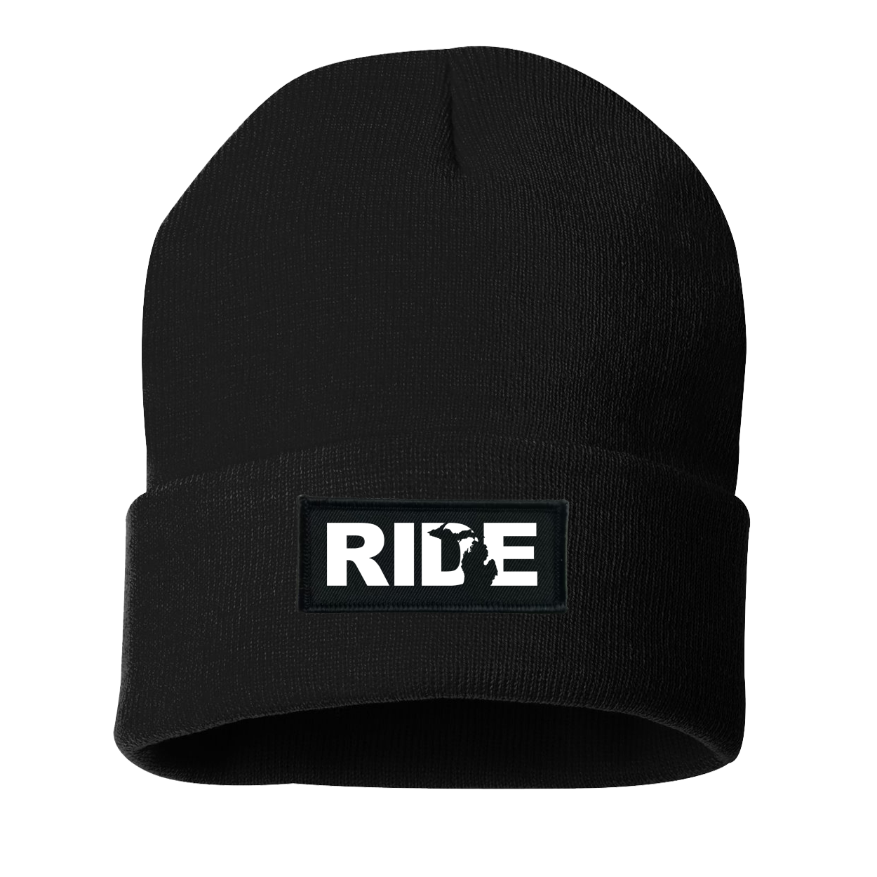 Ride Michigan Night Out Woven Patch Roll Up Skully Beanie Black