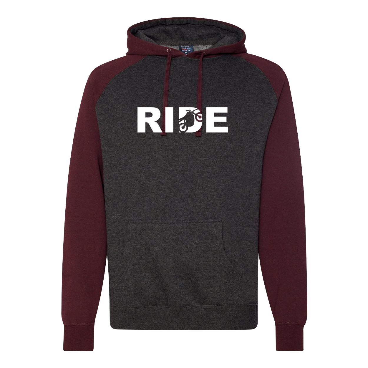 Ride Moto Logo Classic Raglan Hooded Pullover Sweatshirt Charcoal Heather/Burgundy Heather