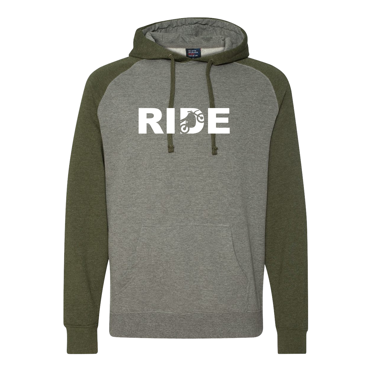 Ride Moto Logo Classic Raglan Hooded Pullover Sweatshirt Gunmetal Heather/Army Heather
